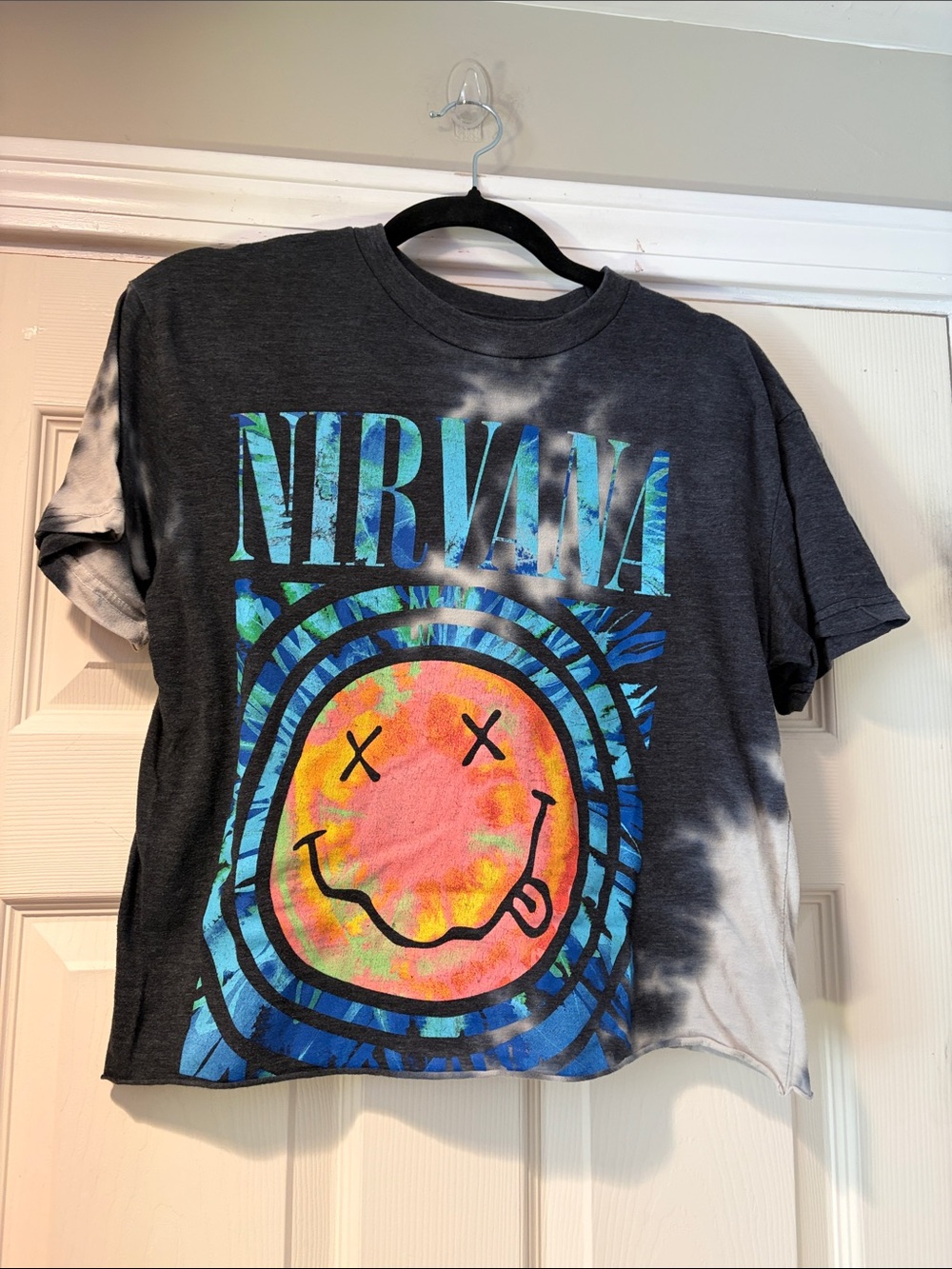 NIRVANA Cropped Tie-Dye Graphic Tee with Neon Graphic s